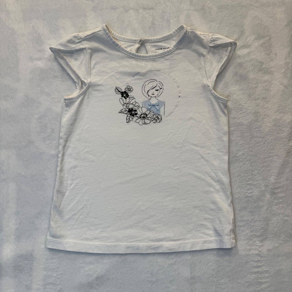 Janie and Jack Girls White Cap Sleeve Graphic Tee Size‎ 7
